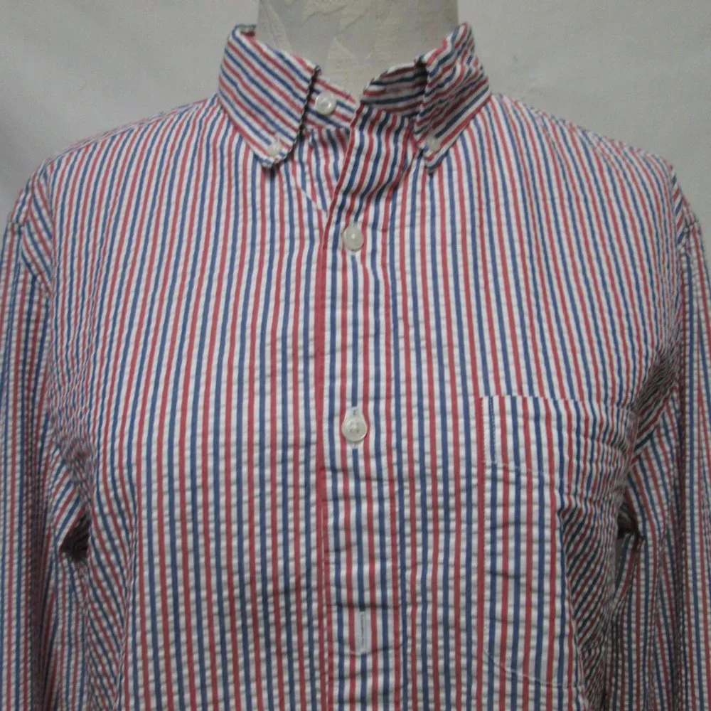 J Crew Vintage Seersucker button down collar shirt Men Cotton Size Sz Medium Md